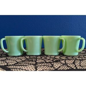 Fire King Jadeite D Handle Coffee Cups Oven Ware Set of 4 MCM USA 1950s Vintage